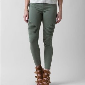 Beulah army green moto leggings